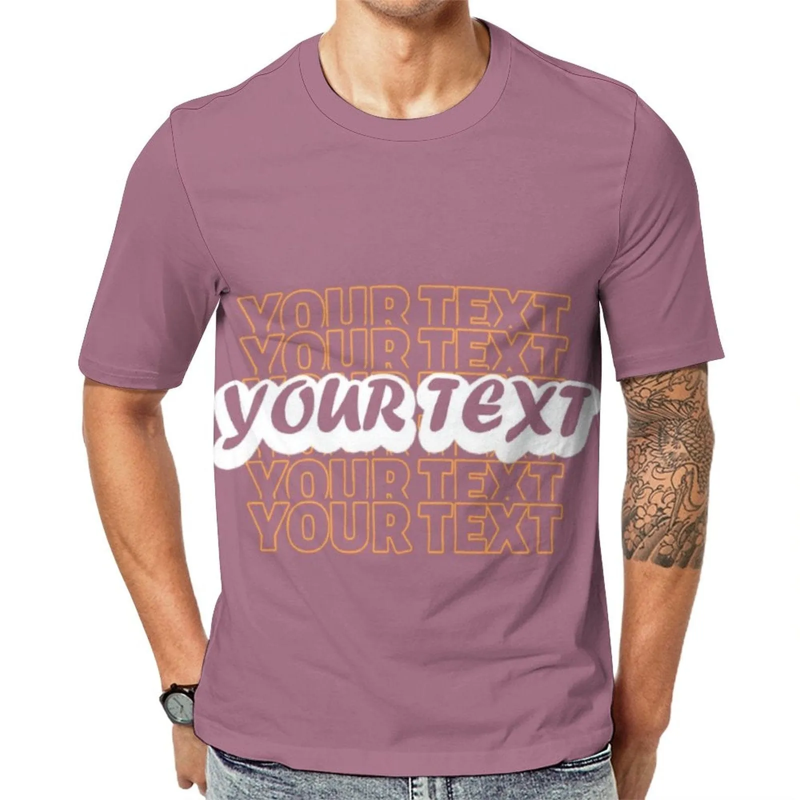 Custom Text Stereoscopic Words Men's Classic T-shirt Personalized Men's Round Neck T-shirt(9 Colors) (S-6XL)