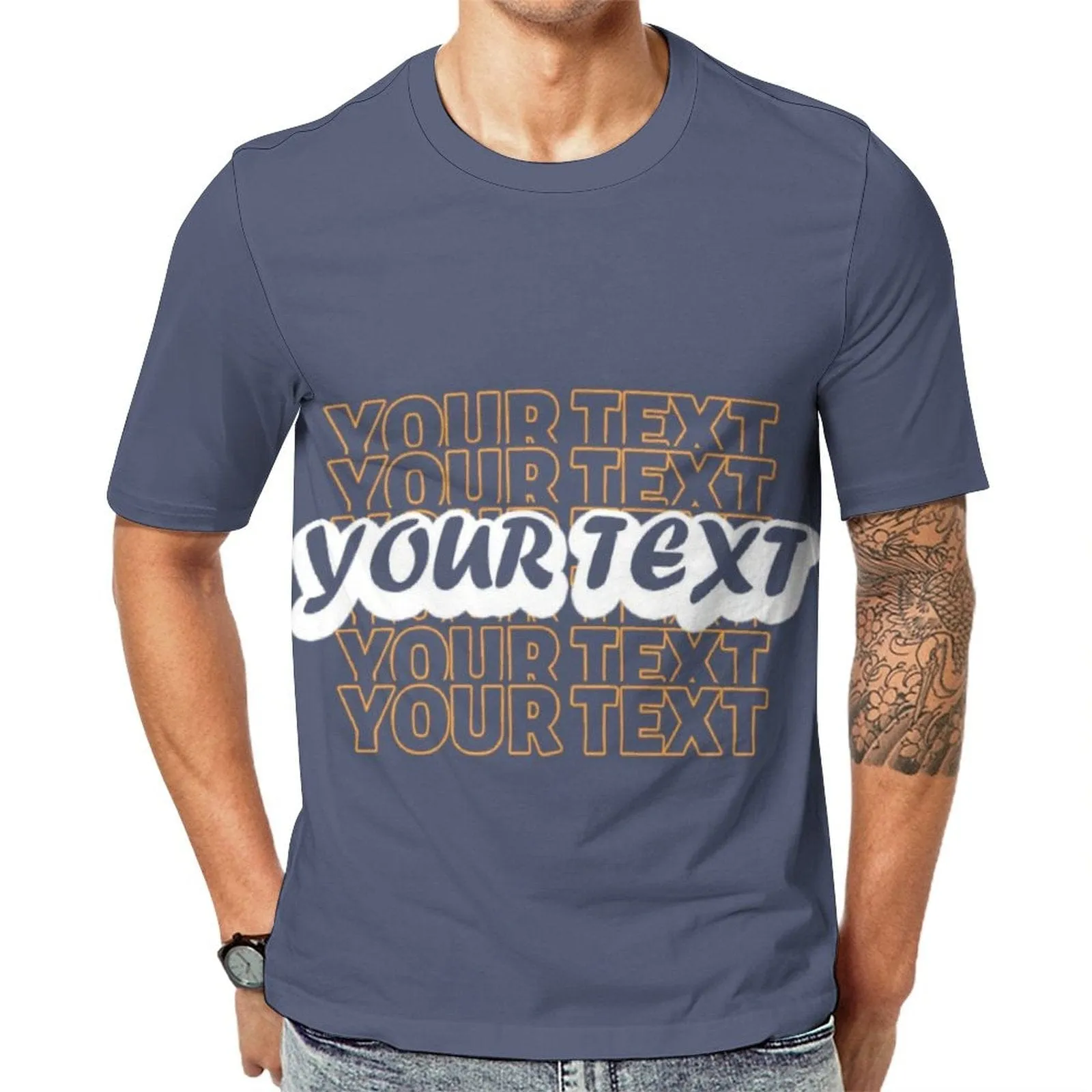 Custom Text Stereoscopic Words Men's Classic T-shirt Personalized Men's Round Neck T-shirt(9 Colors) (S-6XL)