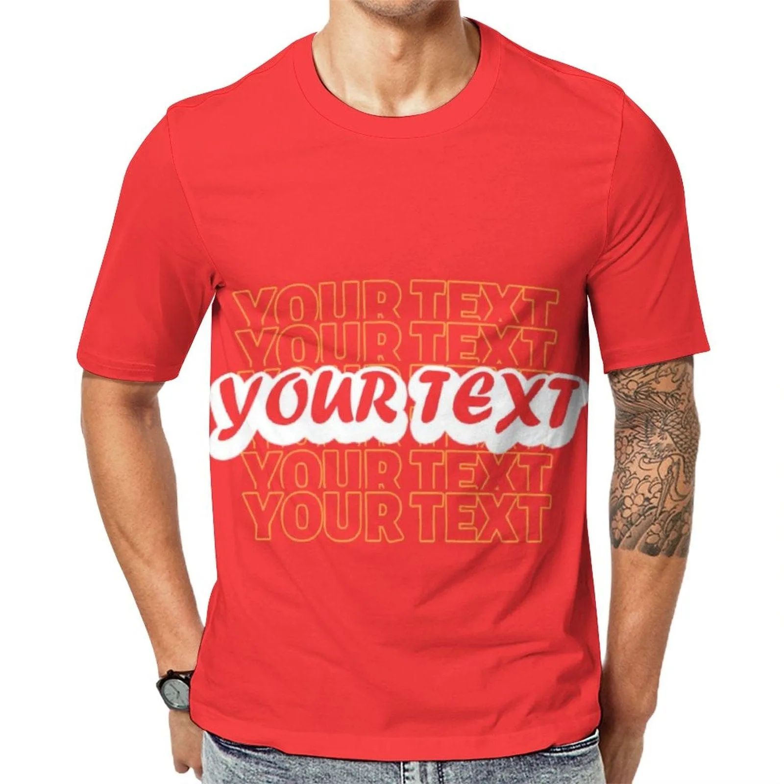 Custom Text Stereoscopic Words Men's Classic T-shirt Personalized Men's Round Neck T-shirt(9 Colors) (S-6XL)