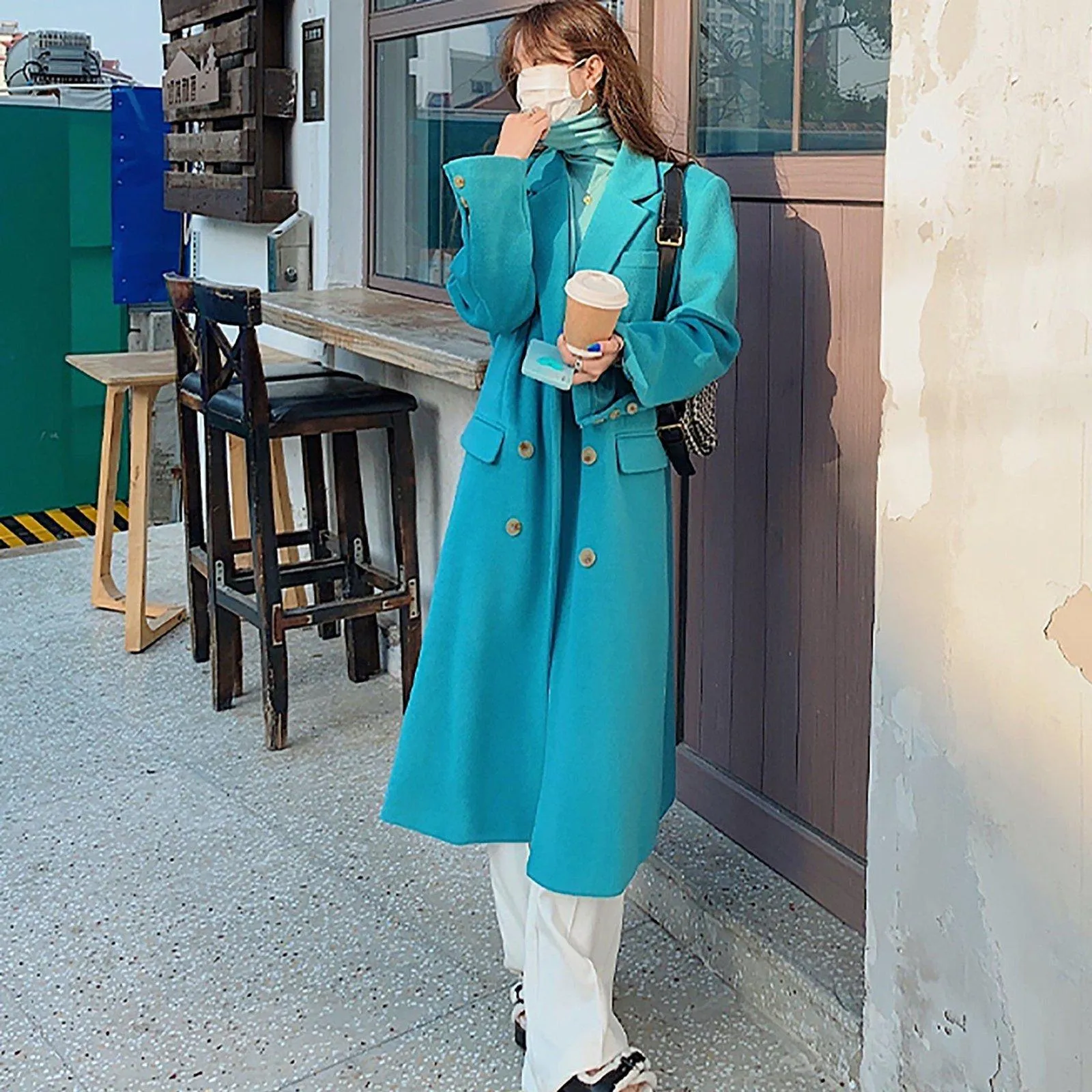 Women Blue Wool Long Coat,Double Breasted Long wool Coat,Thicken Wool Overcoat,Warm Winter Coat,Camel Wool Long Coat,Light yellow wool Coat