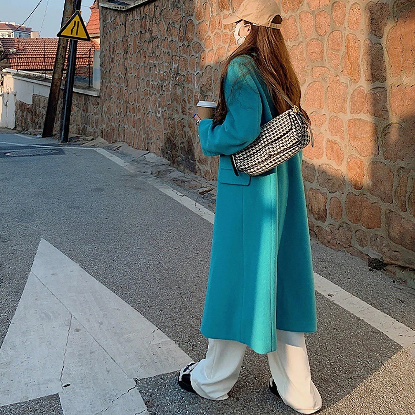 Women Blue Wool Long Coat,Double Breasted Long wool Coat,Thicken Wool Overcoat,Warm Winter Coat,Camel Wool Long Coat,Light yellow wool Coat