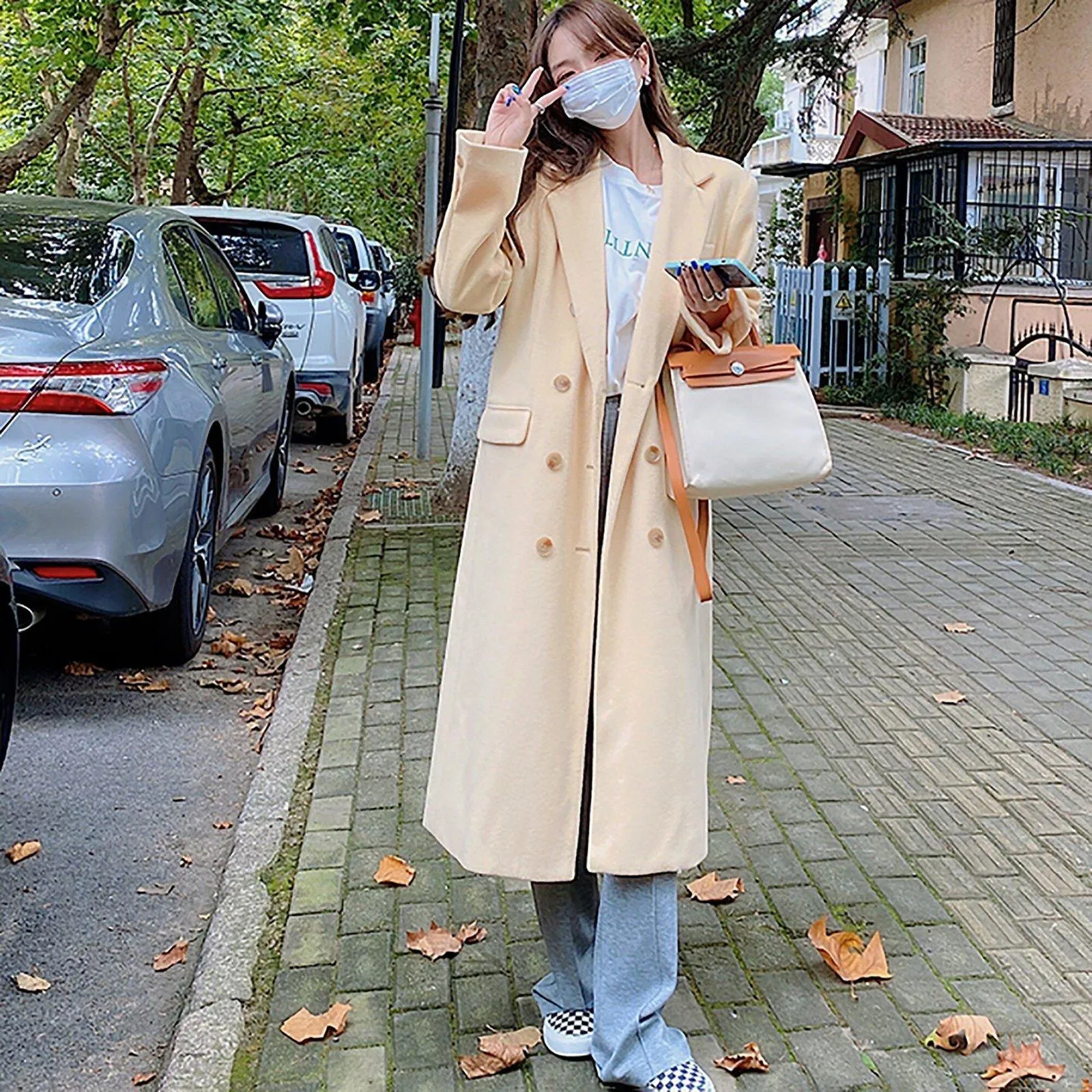 Women Blue Wool Long Coat,Double Breasted Long wool Coat,Thicken Wool Overcoat,Warm Winter Coat,Camel Wool Long Coat,Light yellow wool Coat