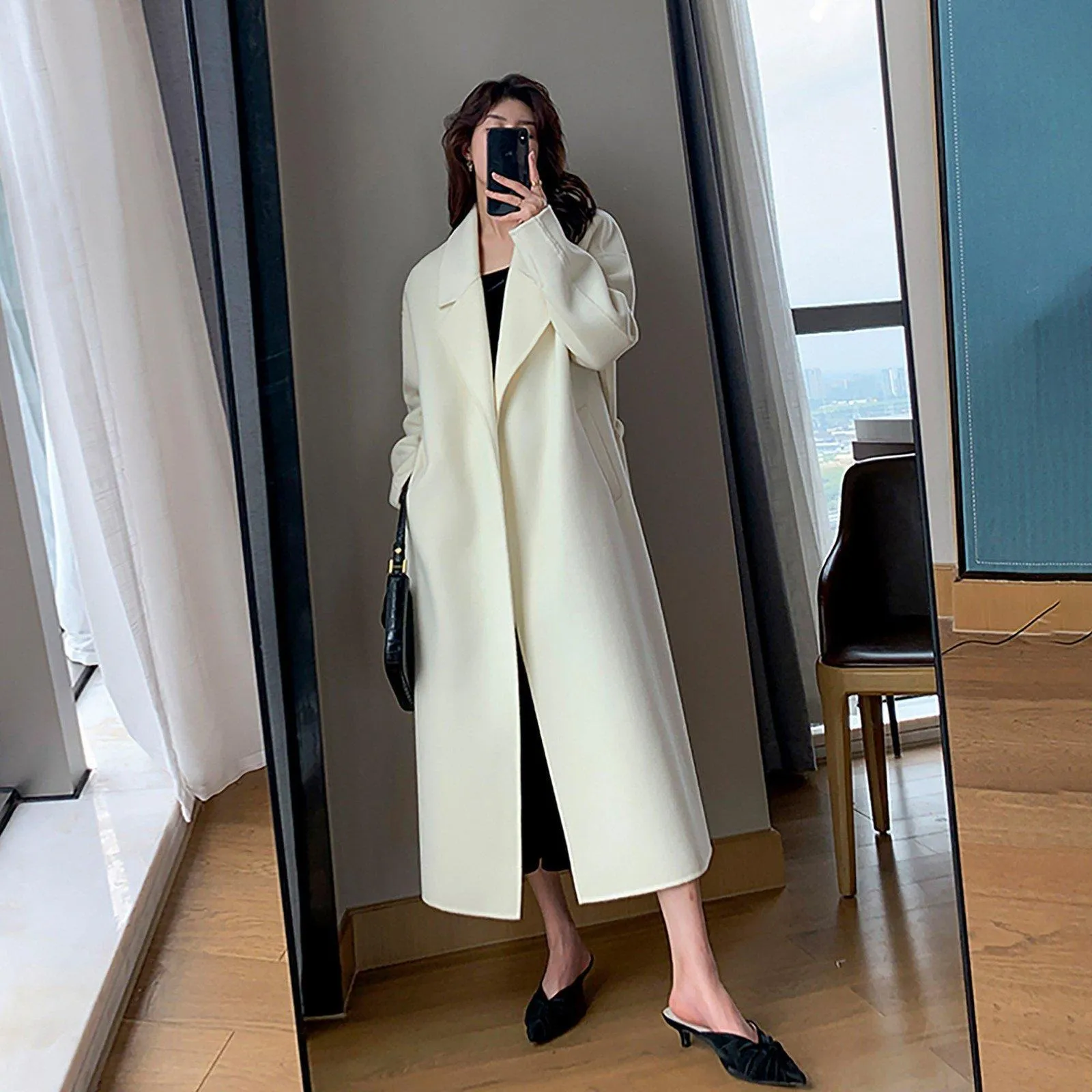 Women Double Faced wool long coat,White Long Wool Coat,Oversize Wool Overcoat,Wedding Wool Coat,Wrap Wool Coat,Warm winter coat,Outerwear