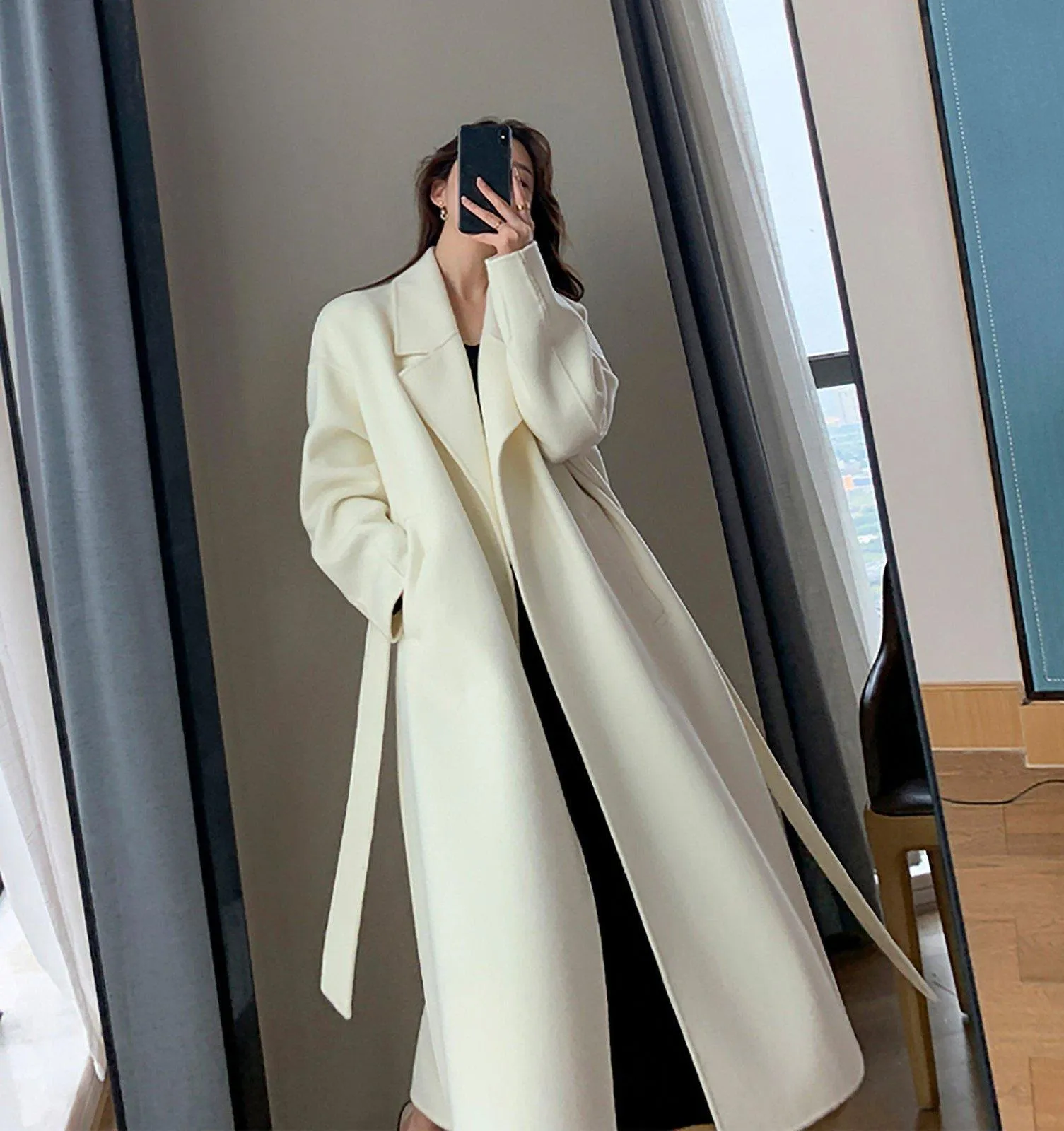 Women Double Faced wool long coat,White Long Wool Coat,Oversize Wool Overcoat,Wedding Wool Coat,Wrap Wool Coat,Warm winter coat,Outerwear