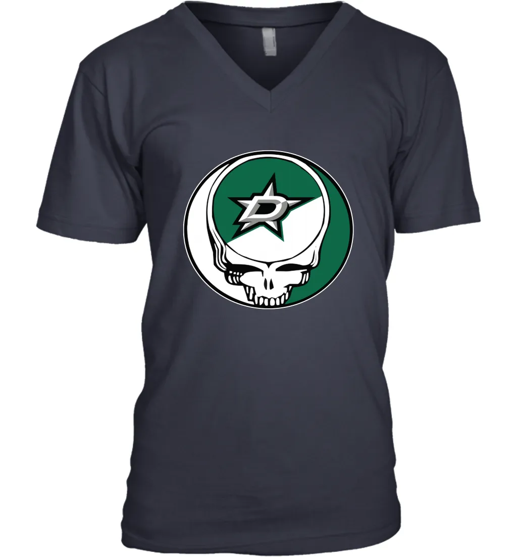 Dallas Stars Grateful Dead Steal Your Face Hockey NHL Mens V-Neck T-Shirt