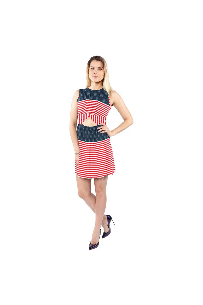 United Shells of America Sleeveless Cutout Waist Knotted Dress