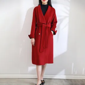 Demi Roll-Up Sleeve Belted Long Wool coat