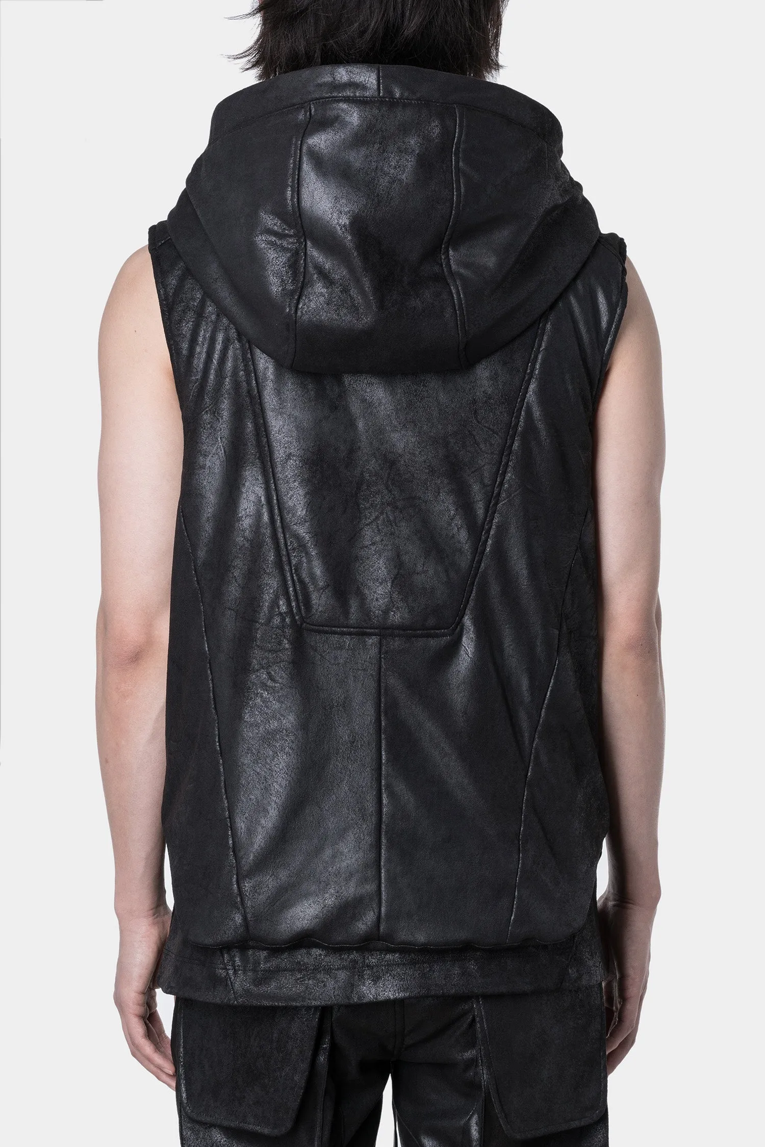 Hooded vegan leather vest