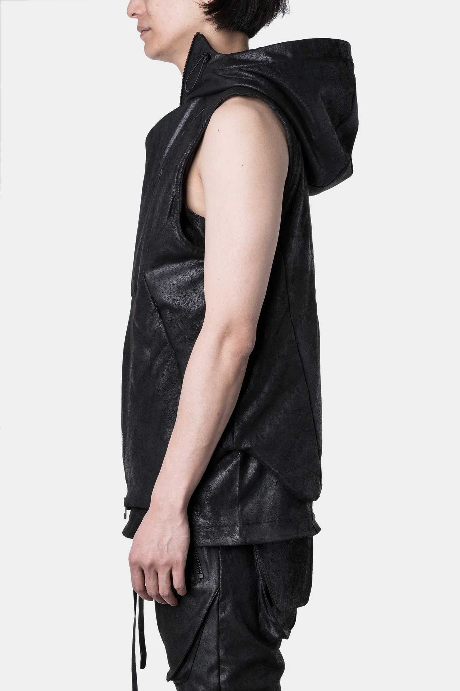 Hooded vegan leather vest