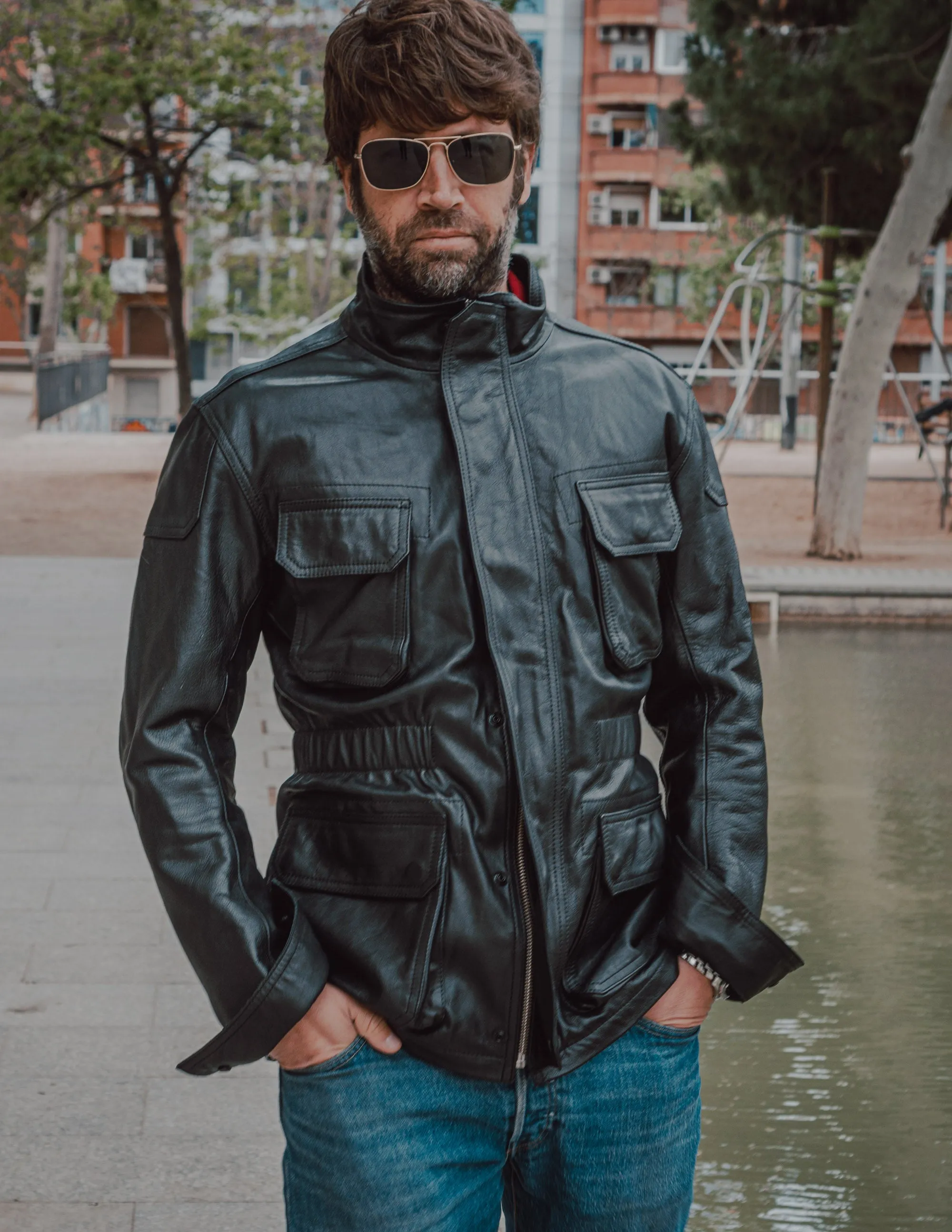 Hunter Black Leather Jacket for Men