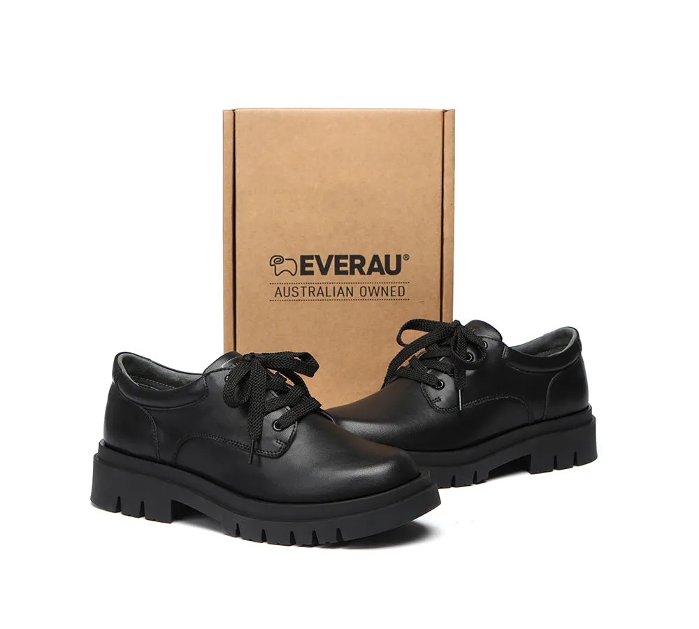 EVERAU Senior Black Leather Large Size Lace Up School Shoes