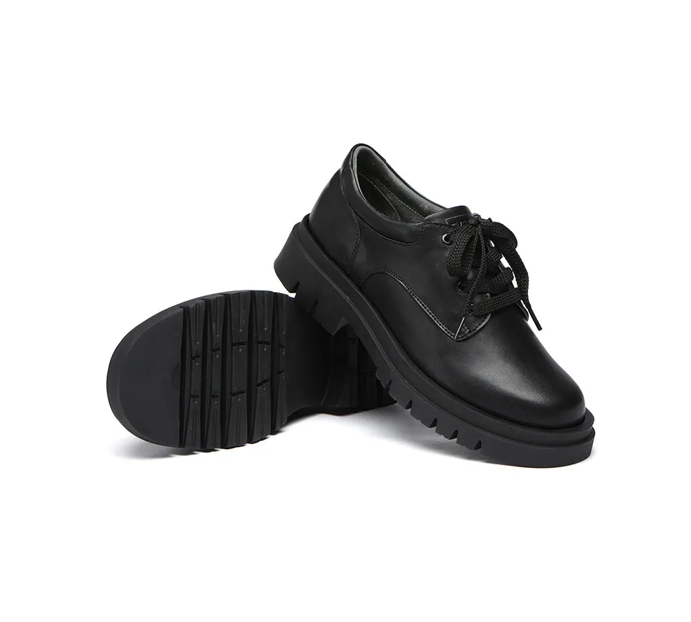 EVERAU Senior Black Leather Large Size Lace Up School Shoes