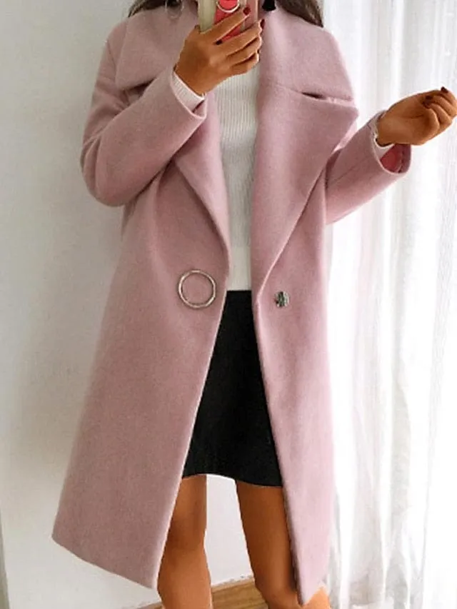 Elegant Pink Long Overcoat for Women's Winter Warmth