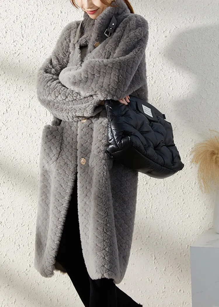 Hellen Gray Single Breasted Wool Fleece Long Coat