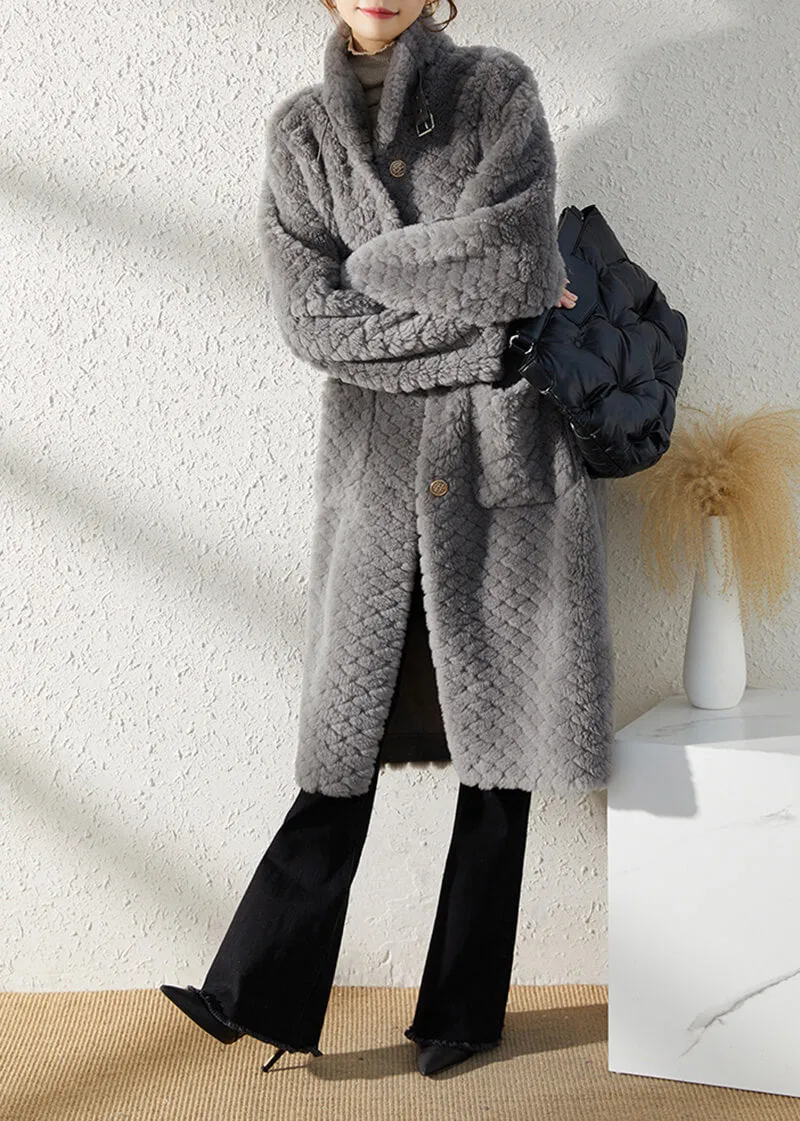 Hellen Gray Single Breasted Wool Fleece Long Coat