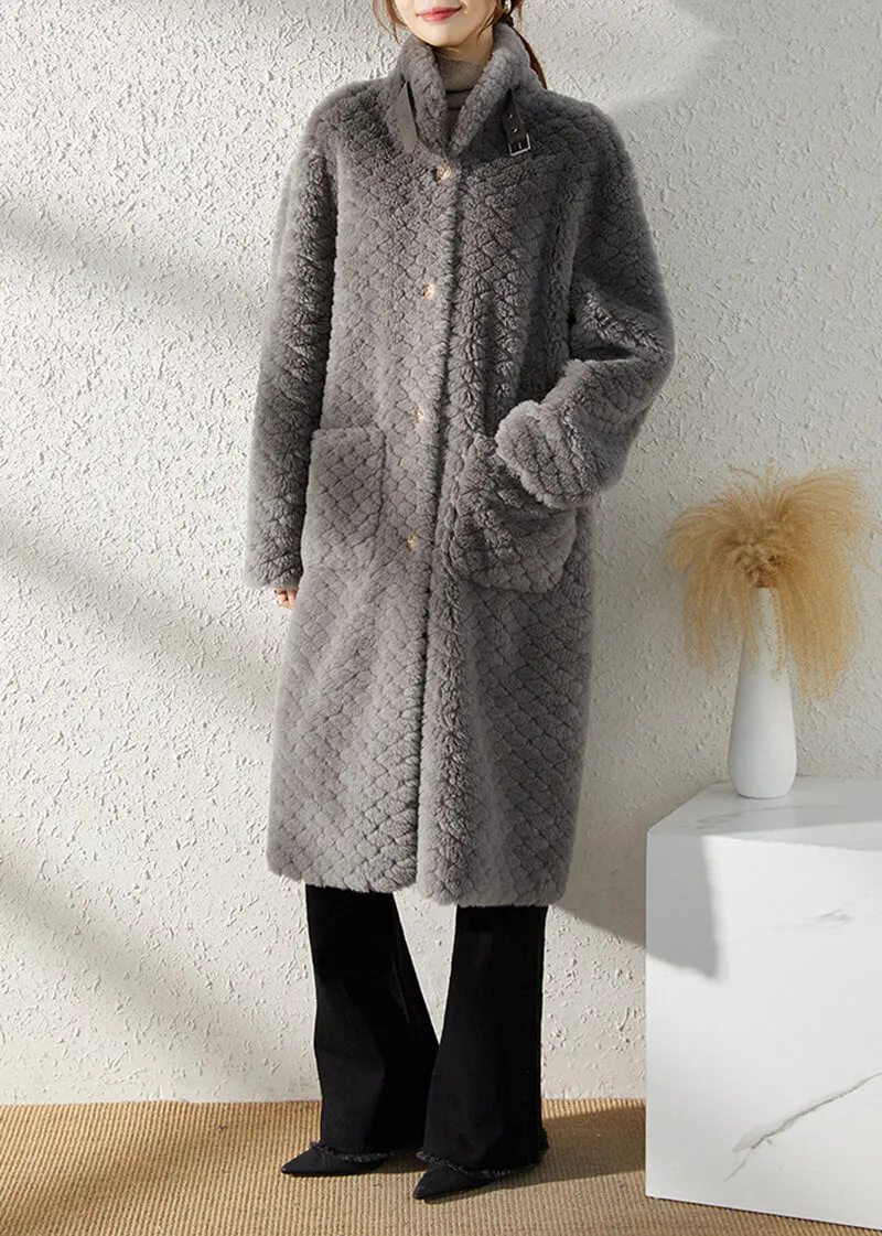 Hellen Gray Single Breasted Wool Fleece Long Coat