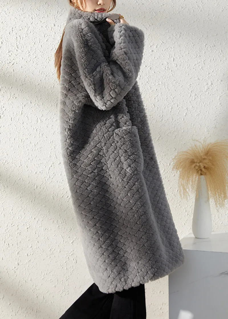 Hellen Gray Single Breasted Wool Fleece Long Coat