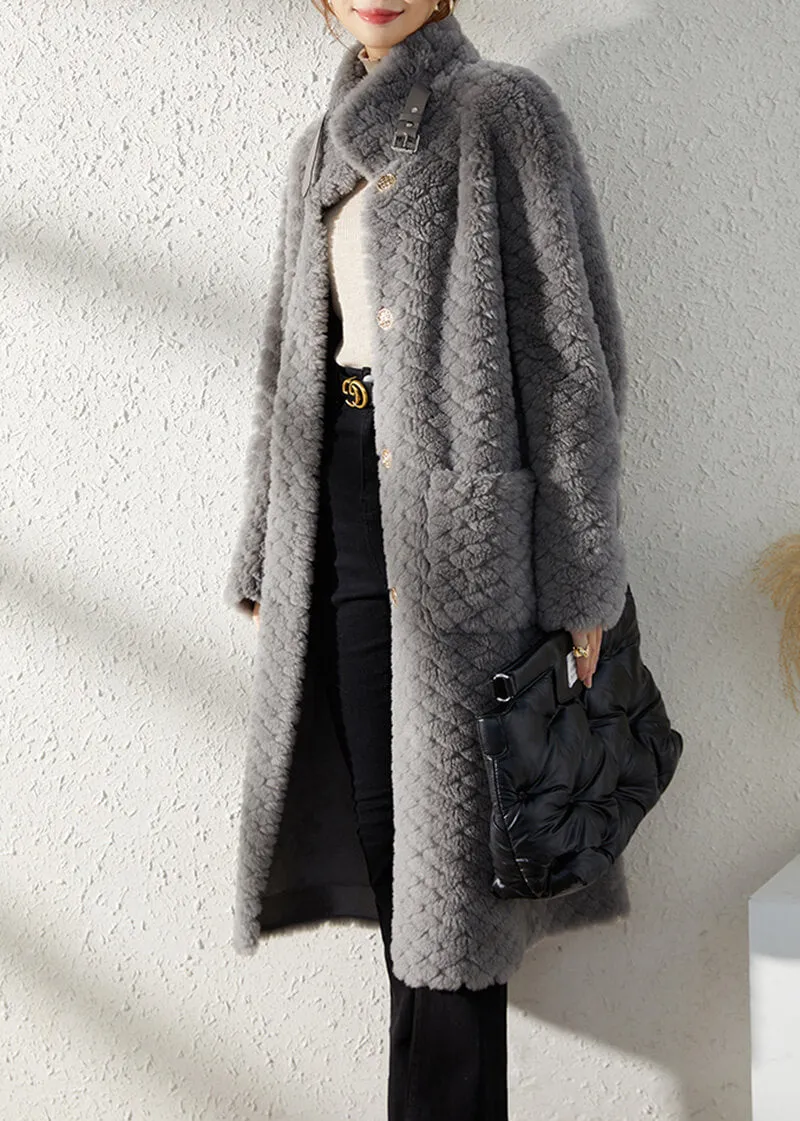 Hellen Gray Single Breasted Wool Fleece Long Coat