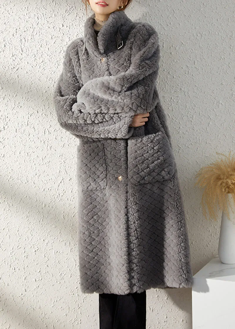 Hellen Gray Single Breasted Wool Fleece Long Coat