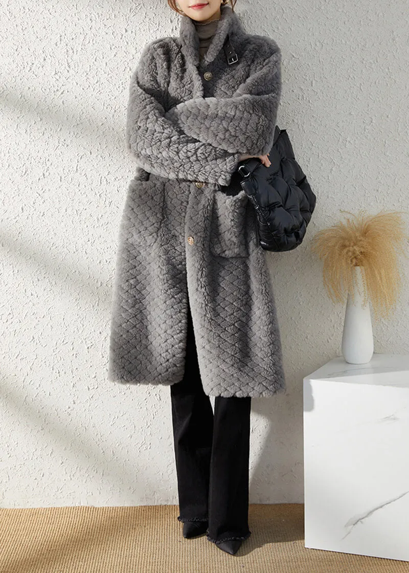 Hellen Gray Single Breasted Wool Fleece Long Coat