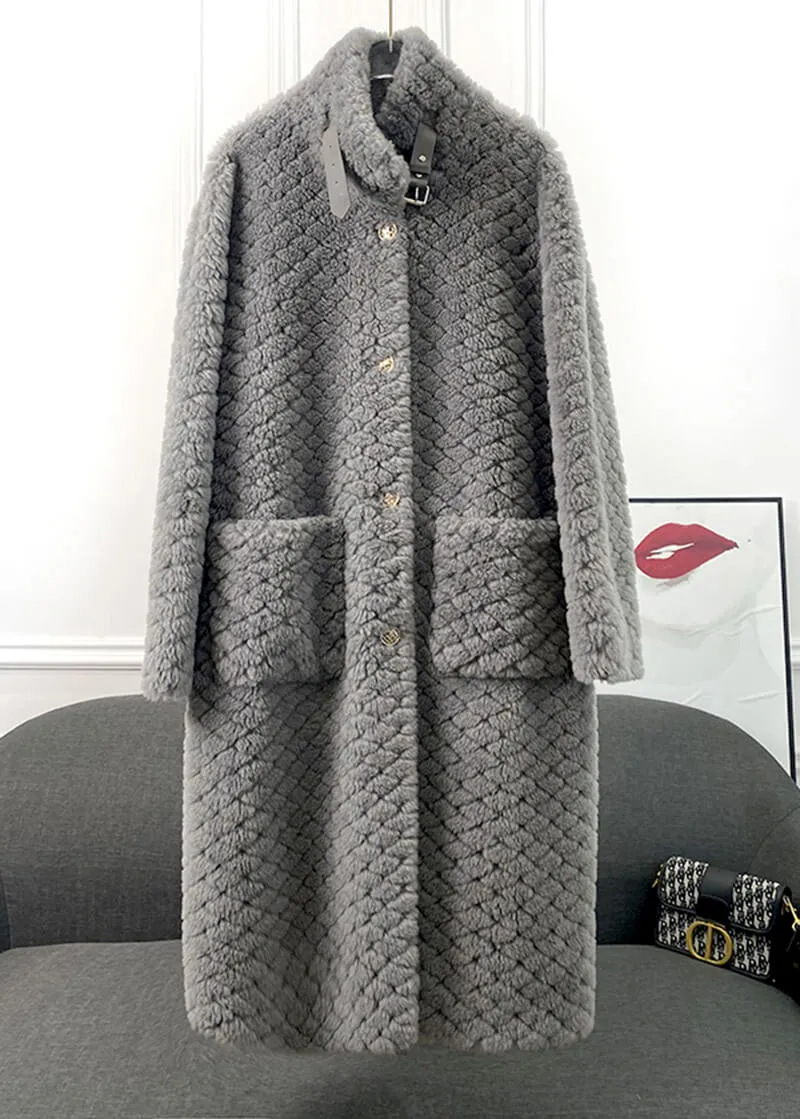 Hellen Gray Single Breasted Wool Fleece Long Coat