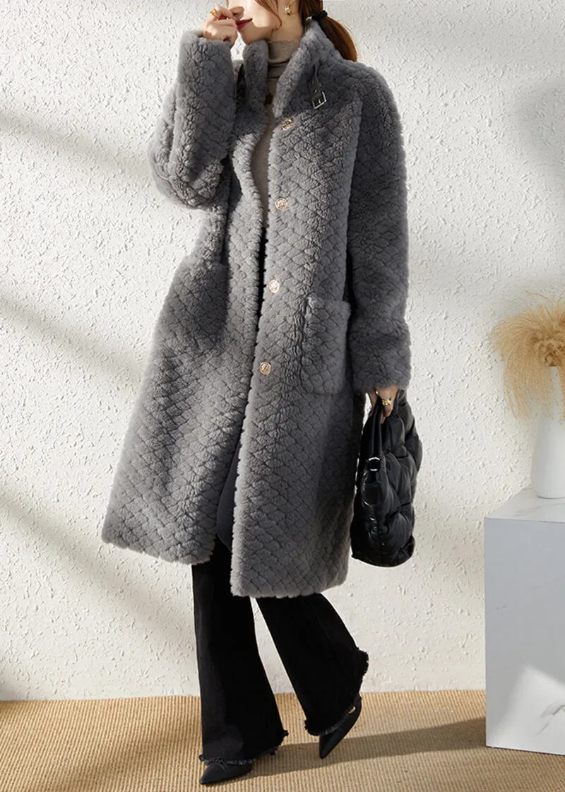 Hellen Gray Single Breasted Wool Fleece Long Coat