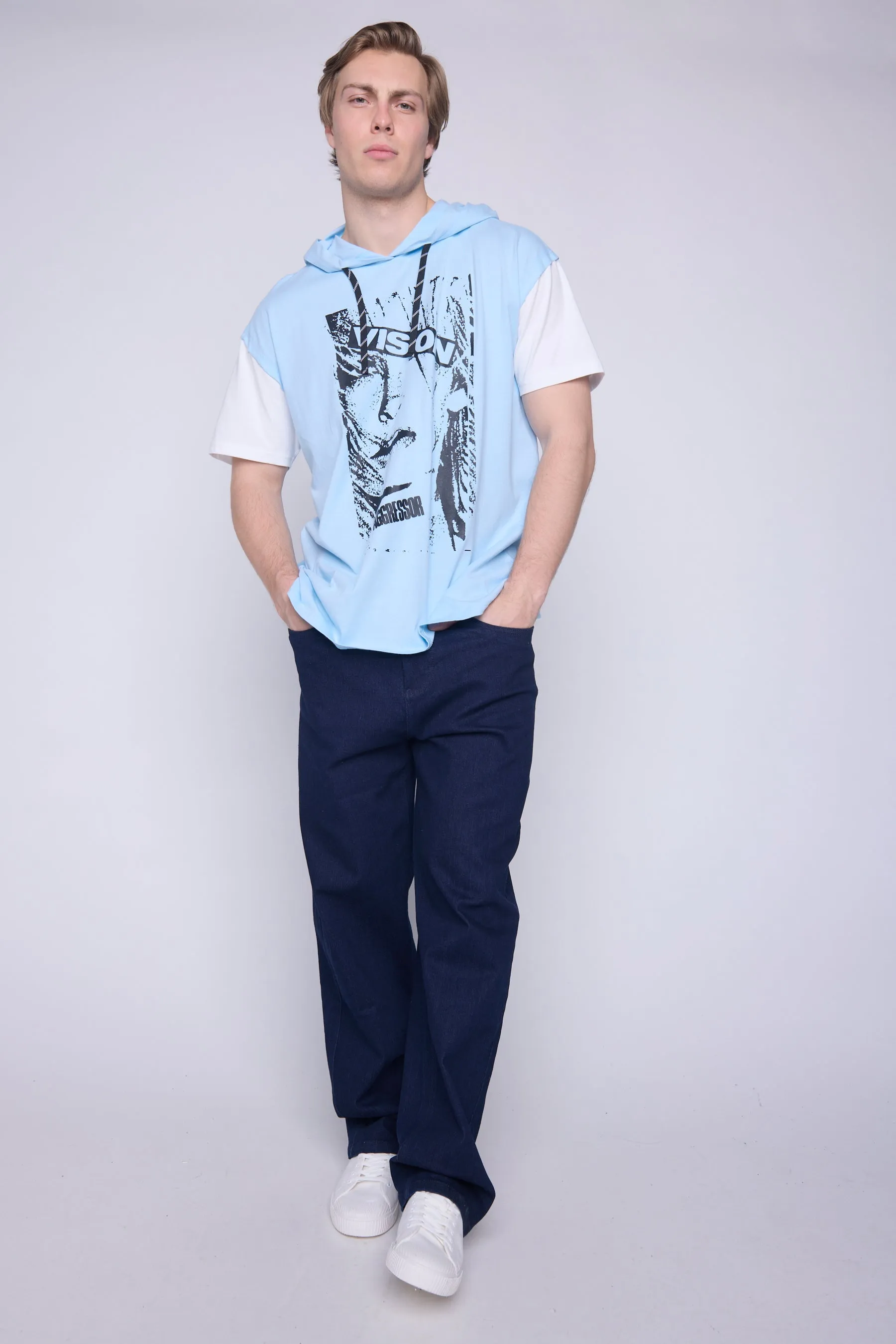 Hooded Short Sleeve Fooler - Blue Cloud