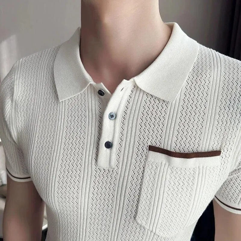 Knitted Lapel Short Sleeve Men Polo Shirt