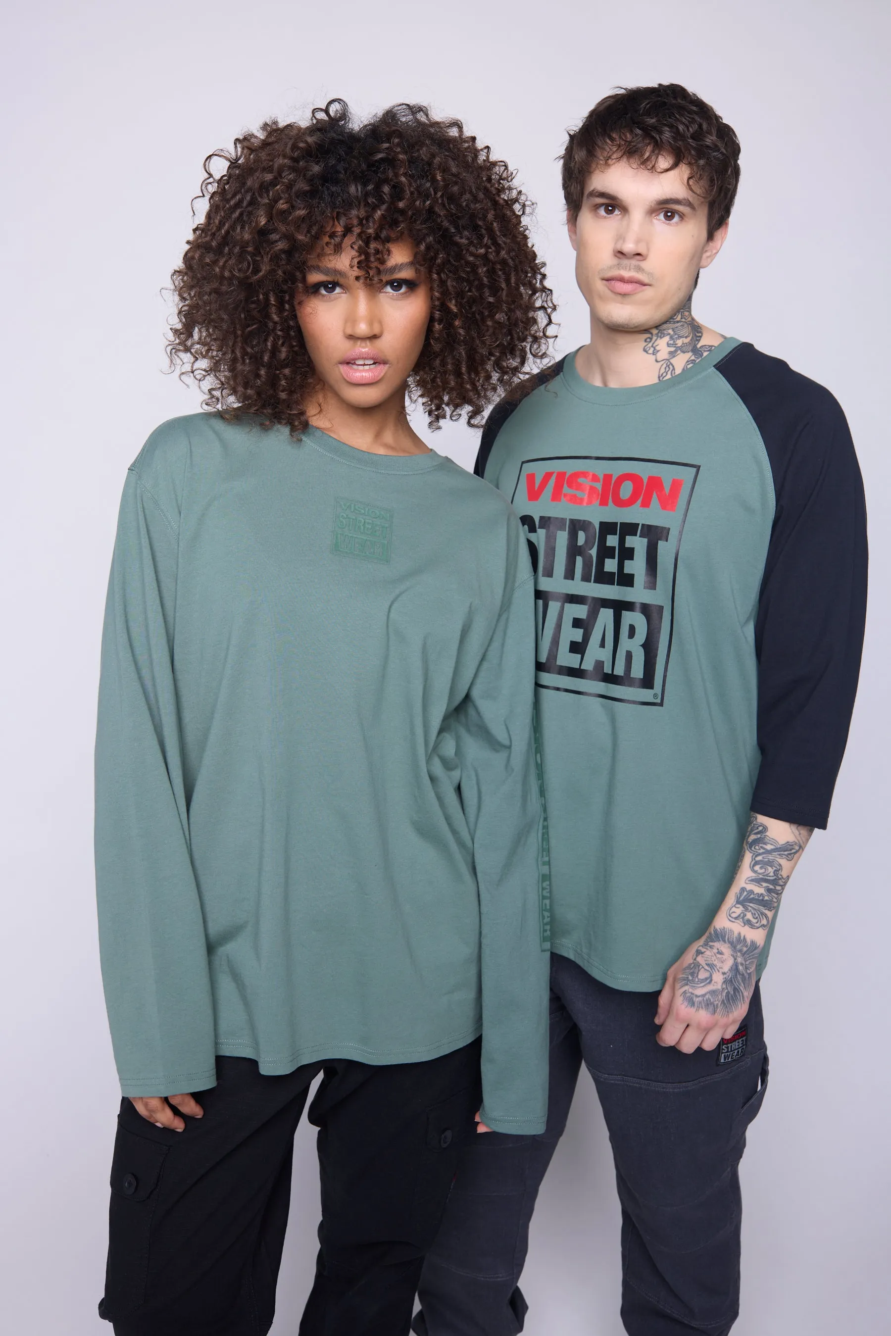 3/4 Raglan Sleeve Box Logo Print - Moss