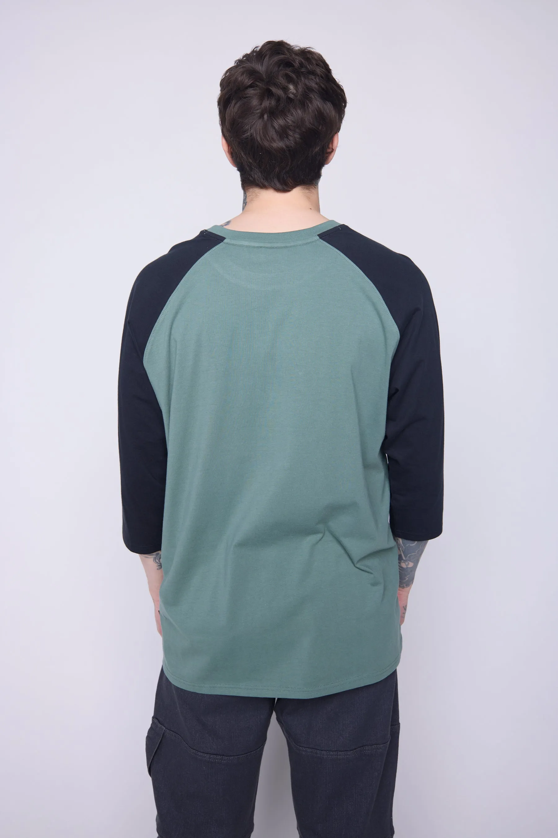 3/4 Raglan Sleeve Box Logo Print - Moss