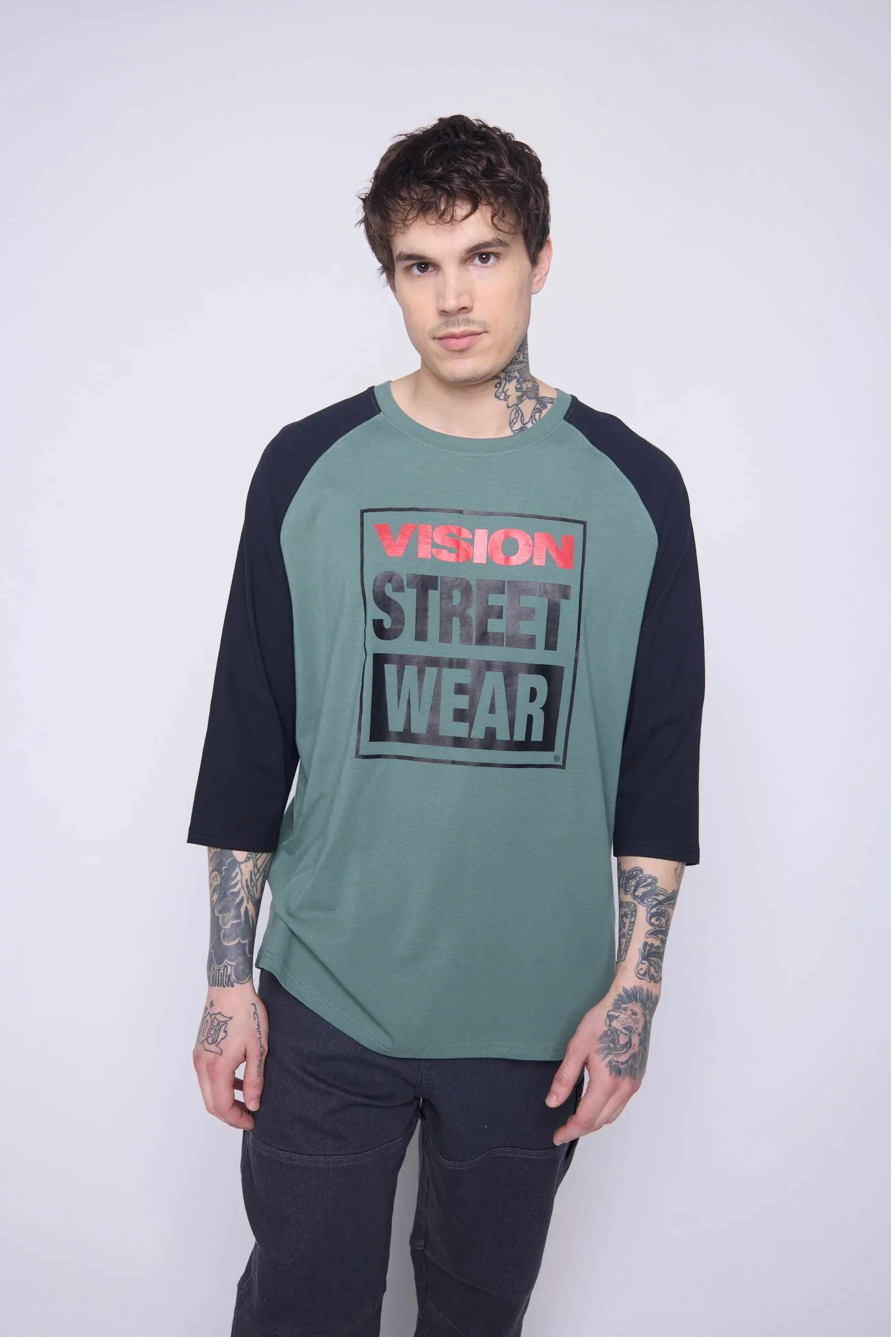 3/4 Raglan Sleeve Box Logo Print - Moss