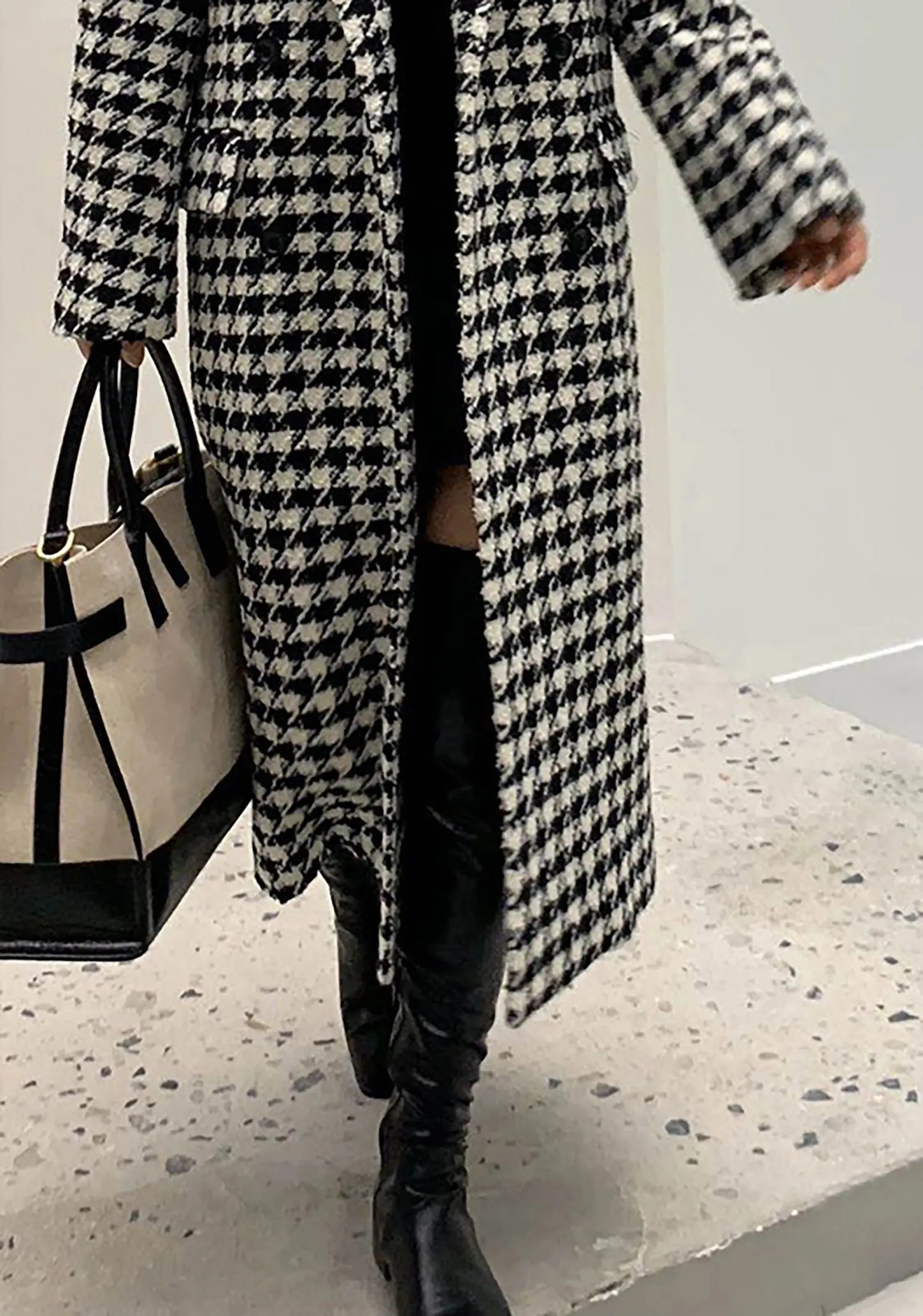 Women Houndstooth Long wool Coat,Plaid Tweed Long Coat,Winter coat women,Tweed Overcoat,Oversize Wool Coat,Double breasted Coat,Reefer coat