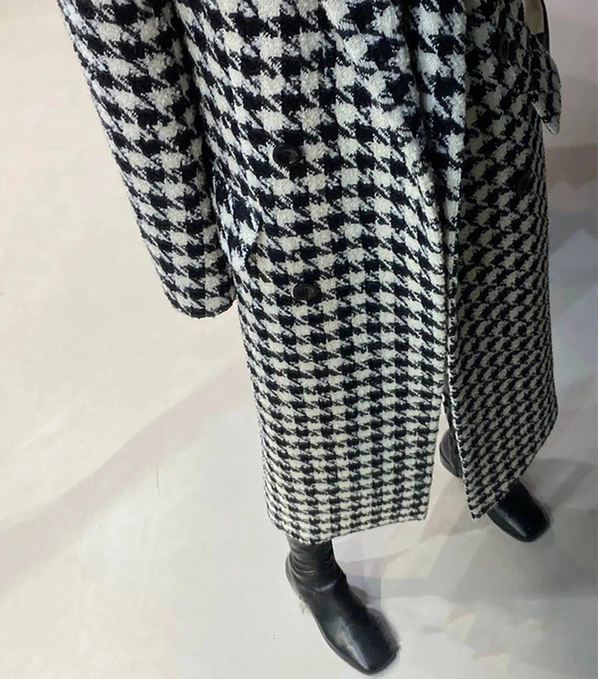 Women Houndstooth Long wool Coat,Plaid Tweed Long Coat,Winter coat women,Tweed Overcoat,Oversize Wool Coat,Double breasted Coat,Reefer coat