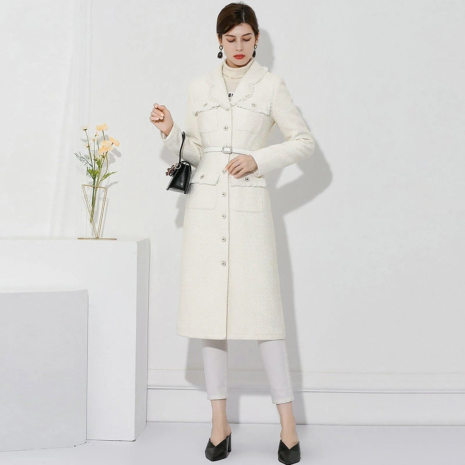 Women White Long Wool Coat,Fitted tweed Coat,Wool Long coat,Wool Trench coat,Winter coat women,Purple Wool Coat,Women Overcoat Vivian7 W101