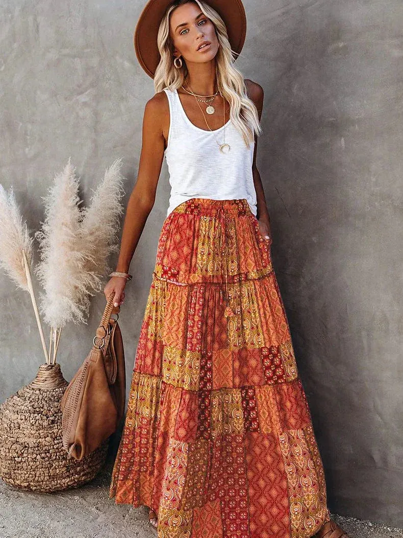 Bohemian Cotton Maxi Skirt for Women