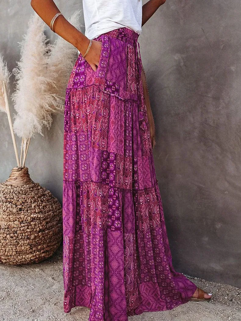 Bohemian Cotton Maxi Skirt for Women