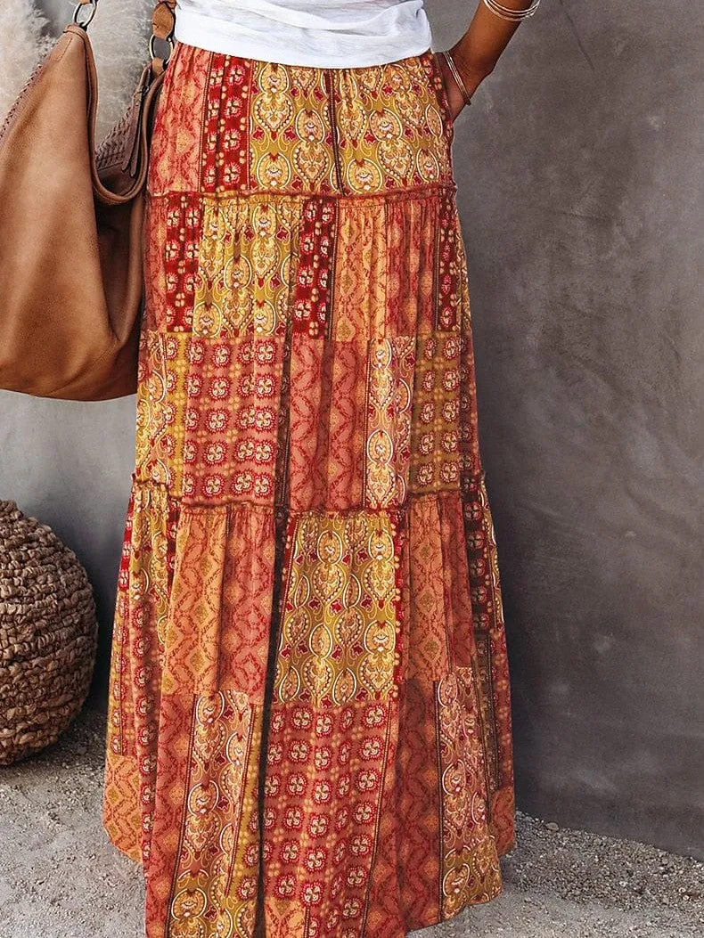 Bohemian Cotton Maxi Skirt for Women