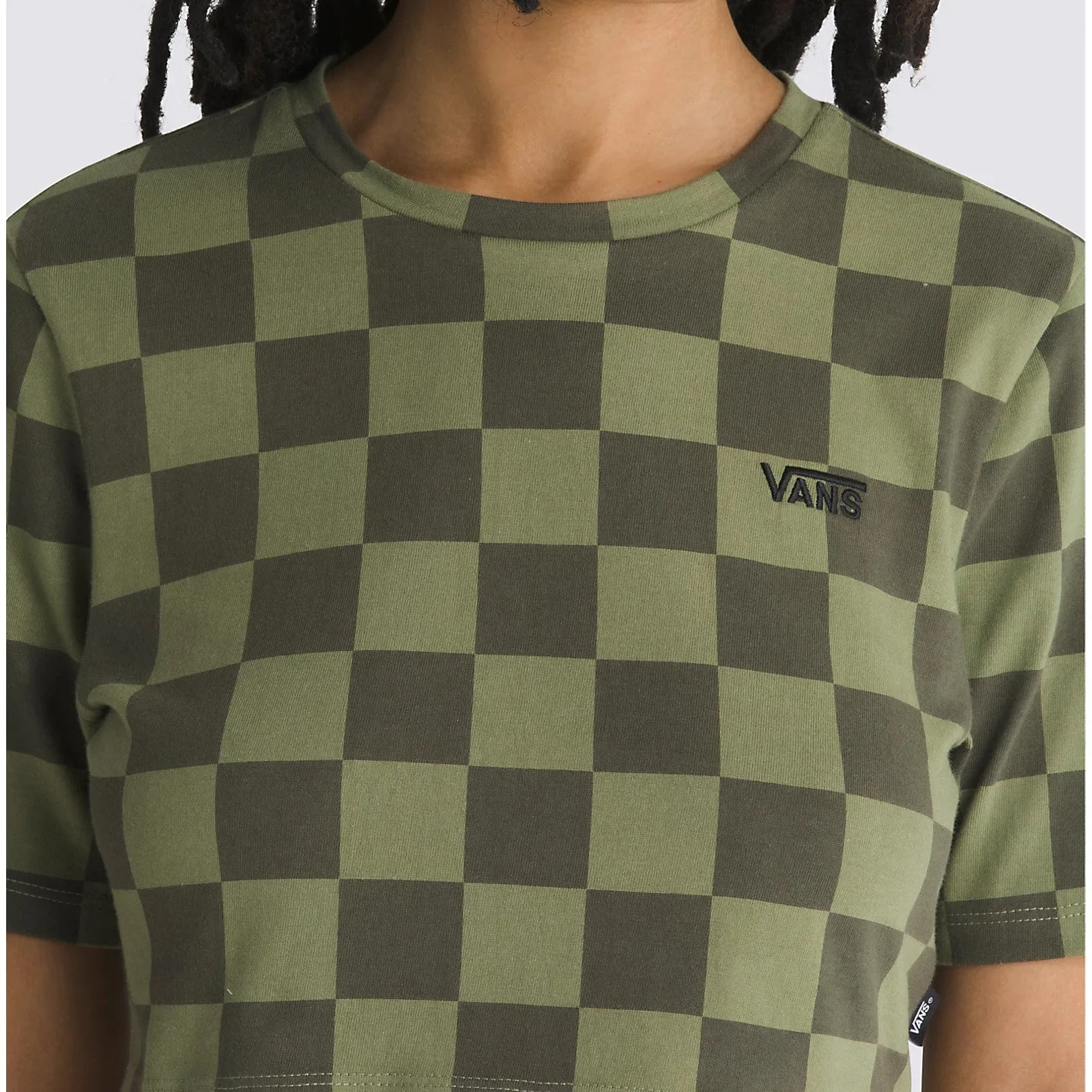 VANS Check Crew Crop T-Shirt - Olive