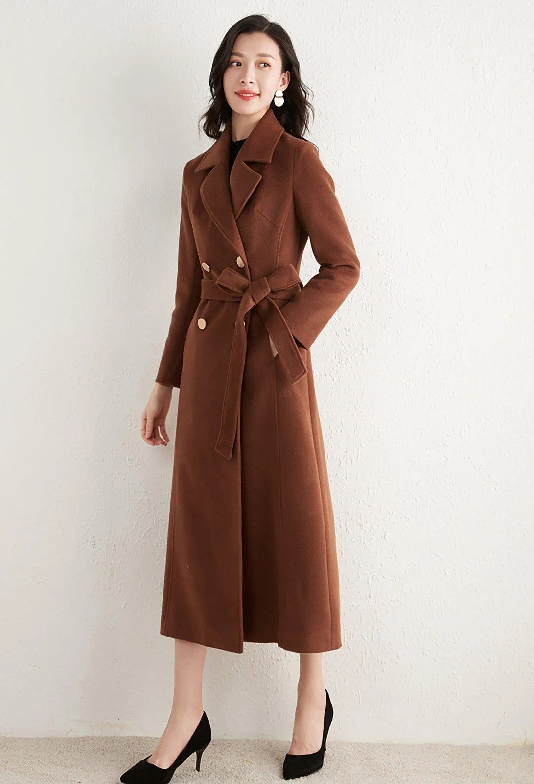 Women Long Wool Maxi Coat,Double Breasted Woolen Overcoat,Custom Coat,Wool Blend Long Coat,Winter Coat Women,Black Long Coat Vivian7 W107