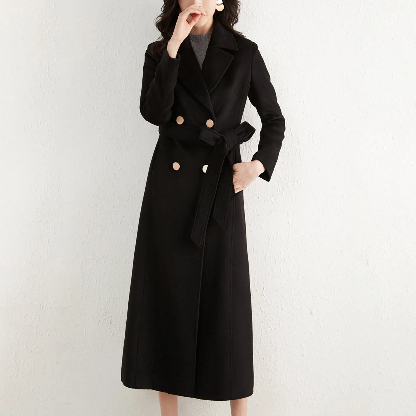 Women Long Wool Maxi Coat,Double Breasted Woolen Overcoat,Custom Coat,Wool Blend Long Coat,Winter Coat Women,Black Long Coat Vivian7 W107