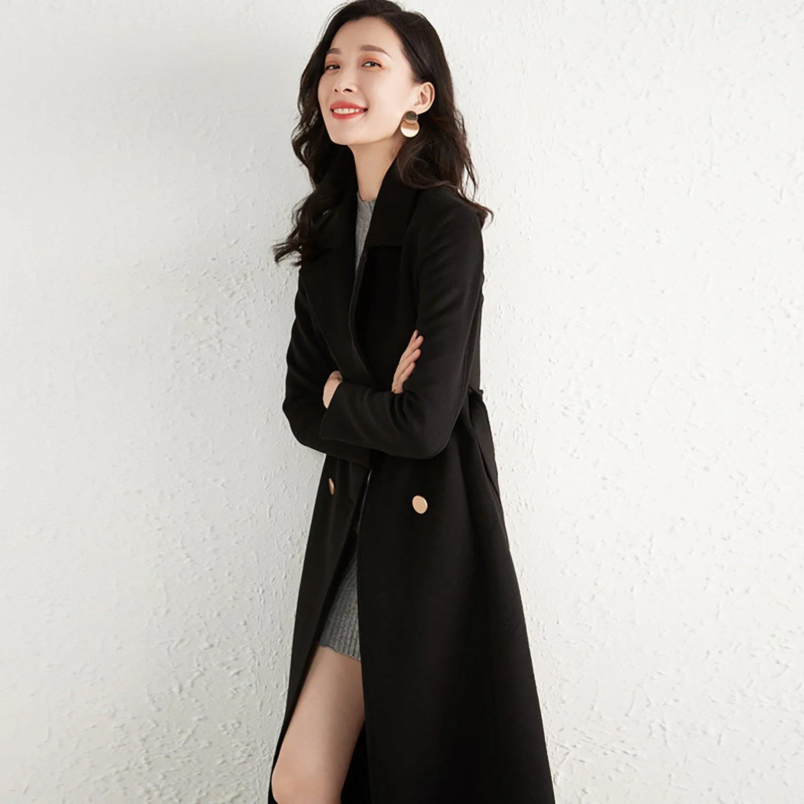 Women Long Wool Maxi Coat,Double Breasted Woolen Overcoat,Custom Coat,Wool Blend Long Coat,Winter Coat Women,Black Long Coat Vivian7 W107