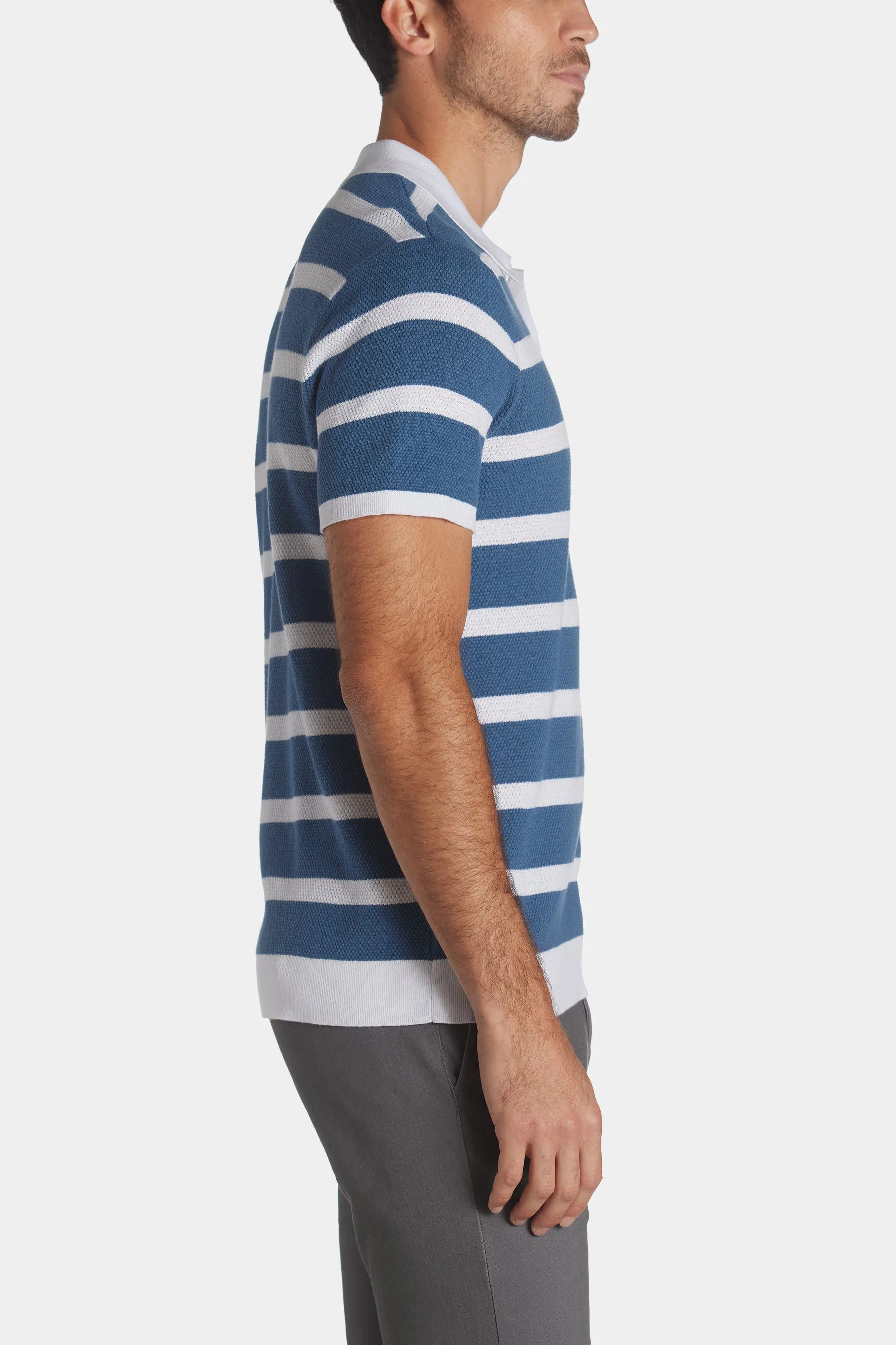 Cotton Textured Knit Polo T-shirt