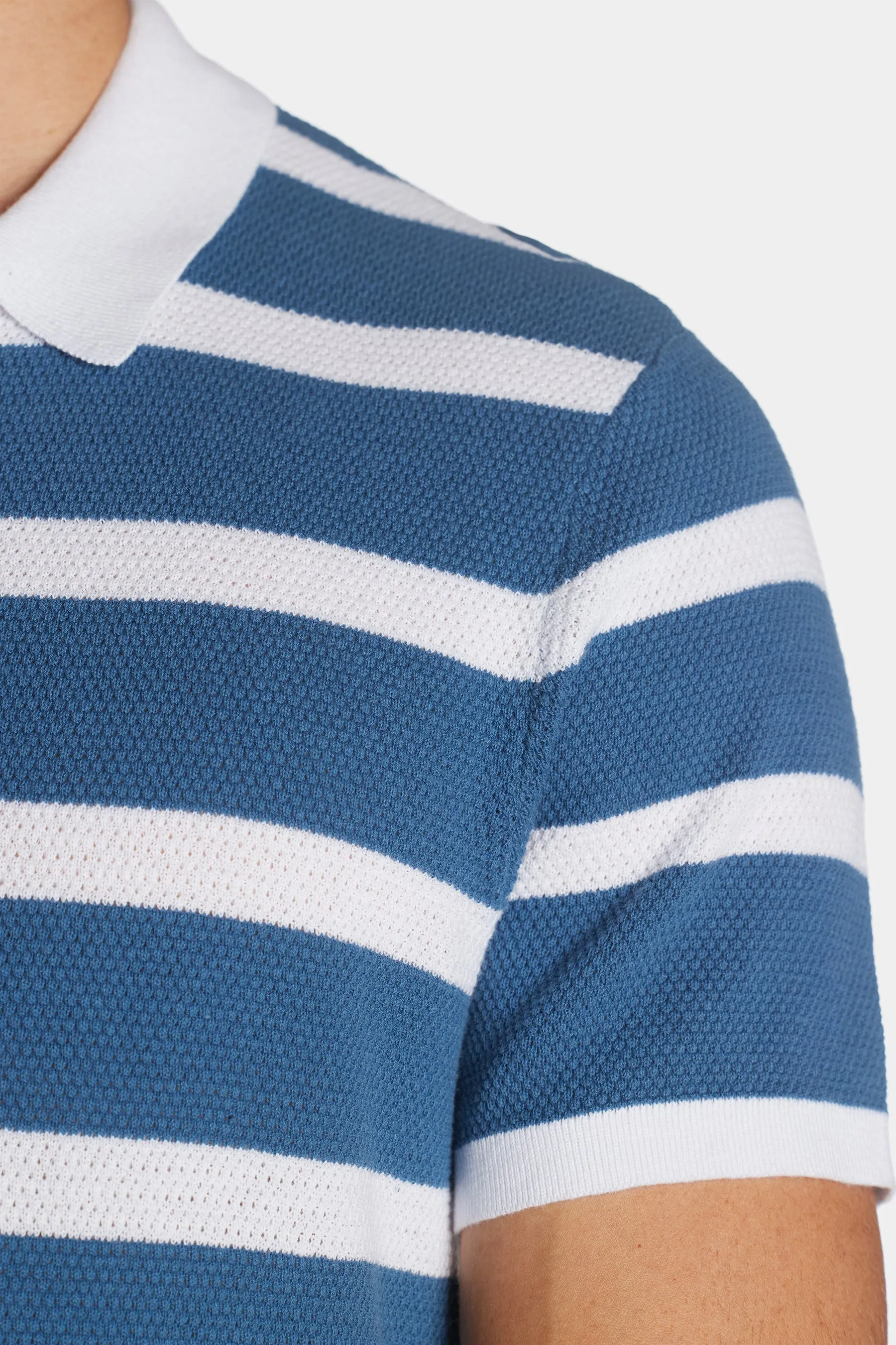 Cotton Textured Knit Polo T-shirt