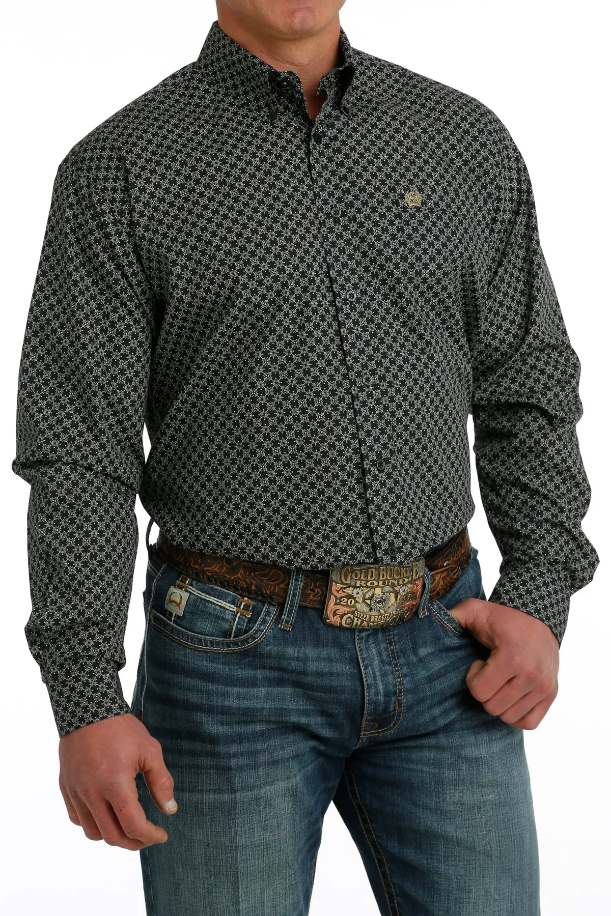 'Cinch' Men's Geo Print Classic Fit Button Down - Black