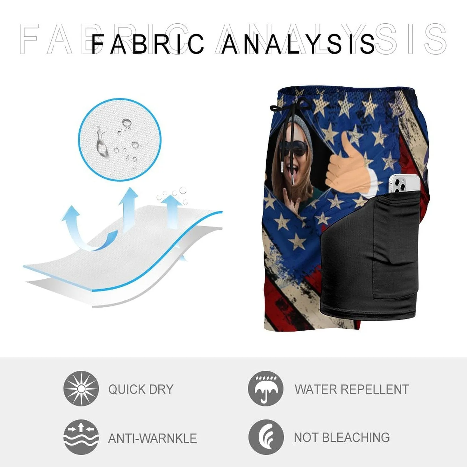 Custom Face Open It Flag Style Men's Quick Dry 2 in 1 Surfing & Beach Shorts Male Gym Fitness Shorts