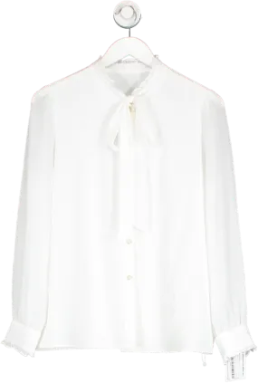 Goelia White Bow Tie Ruffle Collar Women Shirt UK 10