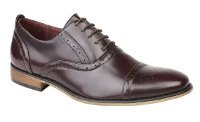 Goor Men's Oxblood Burnished Capped Lace Oxford Brogue Shoe