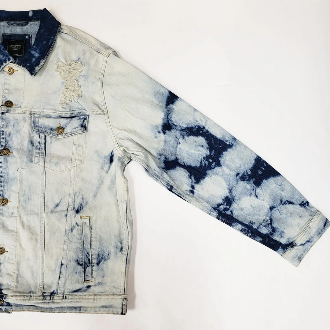 PYFDENIM Acid Washed Light Blue Denim Jacket