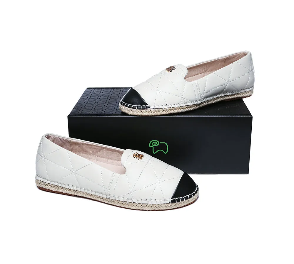 EVERAU Women Leather Slip-on Flat Espadrilles Evelyn