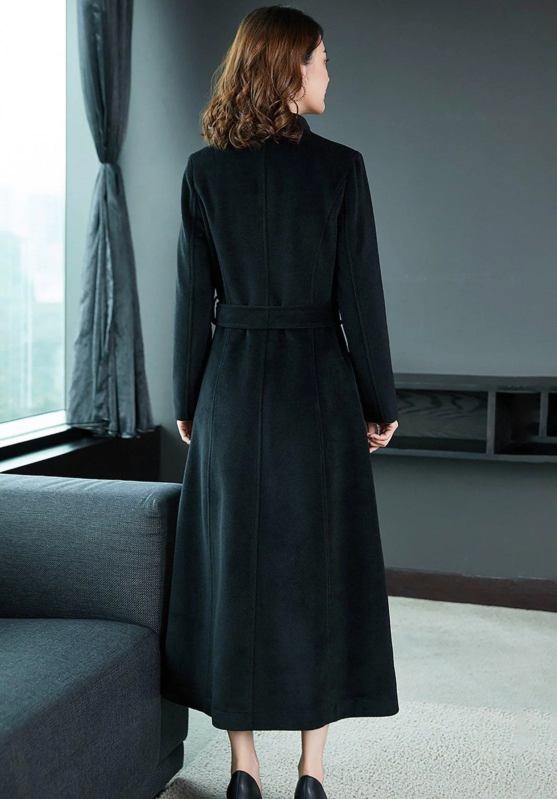 Women Custom Long Wool coat,Winter Wool Wrap Coat,Stand-up collar thick woolen coat,over the knee long Wool Blend Coat,cashmere Overcoat